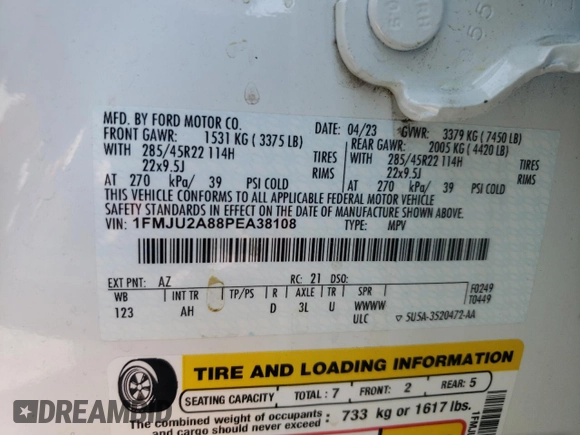 2023 Ford Expedition Limited z VIN 1FMJU2A88PEA38108, wystawiony jako Copart lot #53996085 z przebiegiem 20 675 mil mil oraz Szkoda całkowita • Salvage title. Historia ofert i sprzedaży dostępna na DreamBid. Obrazek 13.