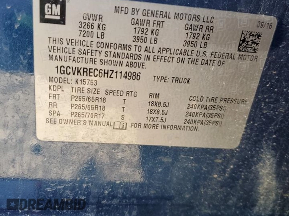2017 Chevrolet Silverado 1500 LT with VIN 1GCVKREC6HZ114986, listed as a Copart auction lot 46450085 with 85,007 mi miles and Salvage Title. Bid and sale history available at DreamBid. Image 14.