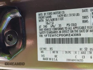 2016 Ford F-150 XL with VIN 1FTEW1CP0GKE43069, listed as a IAAI auction lot 42217022 with 106,638 mi miles and . Bid and sale history available at DreamBid. Image 9.