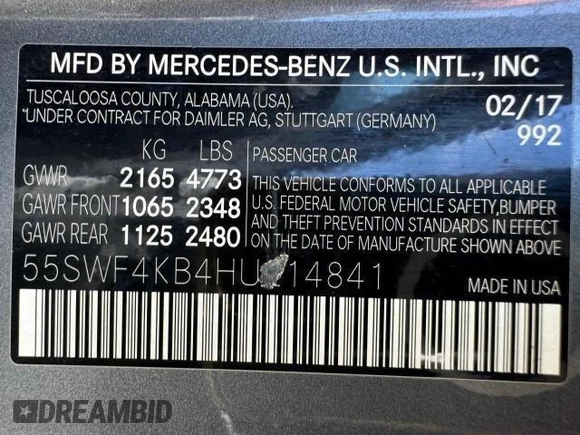 2017 Mercedes-Benz C 300 with VIN 55SWF4KB4HU214841, listed as a Copart auction lot 49930075 with 162,210 mi miles and Salvage Title. Bid and sale history available at carsss.com. Image 15.