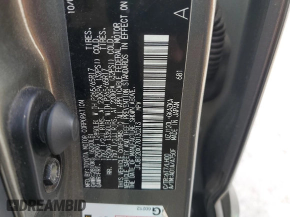 2007 Lexus GX 470 z VIN JTJBT20X770130213, wystawiony jako Copart lot #52710215 z przebiegiem 263 769 mil mil oraz Czysty tytuł • Clean title. Historia ofert i sprzedaży dostępna na DreamBid. Obrazek 13.