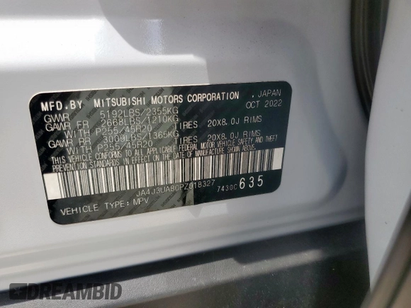 2023 Mitsubishi Outlander SE с VIN JA4J3UA80PZ018327, выставлен на аукционе Copart как лот 59672255 с пробегом 52 572 миль миль и Списание • Salvage title. История ставок и продаж доступна на DreamBid. Изображение 13.