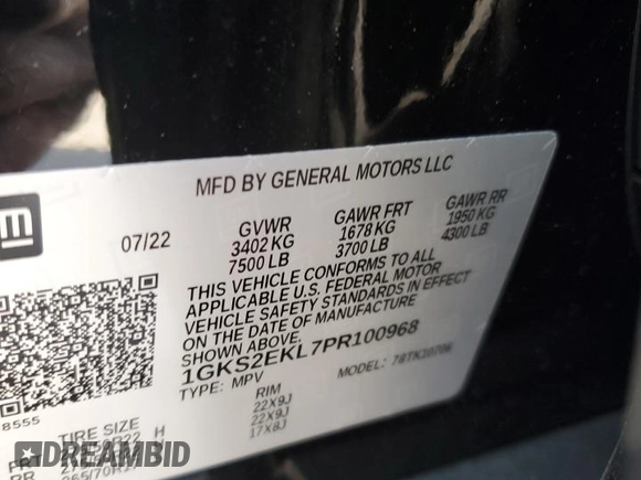2023 GMC Yukon Denali Ultimate with VIN 1GKS2EKL7PR100968, listed as a Copart auction lot 88025135 with 6,423 mi miles and Salvage Title. Bid and sale history available at carsss.com. Image 14.