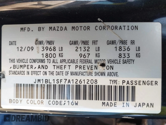 2010 Mazda Mazda3 i Touring with VIN JM1BL1SF7A1261208, listed as a IAAI auction lot 41867534 with 158,203 mi miles. Bid and sale history available at carsss.com. Image 9.