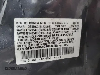 2016 Honda Pilot EX-L with VIN 5FNYF6H54GB084405, listed as a Copart auction lot 82630024 with 169,492 mi miles and Salvage Title. Bid and sale history available at carsss.com. Image 13.