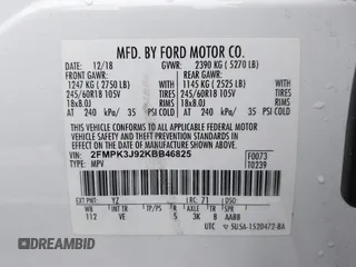 2019 Ford Edge SEL with VIN 2FMPK3J92KBB46825, listed as a IAAI auction lot 42286941 with 81,190 mi miles and . Bid and sale history available at DreamBid. Image 9.
