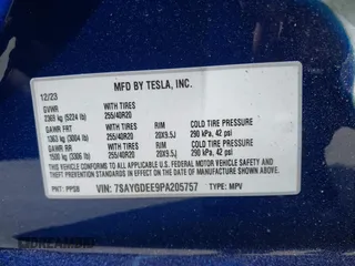 2023 Tesla Model Y Long Range with VIN 7SAYGDEE9PA205757, listed as a IAAI auction lot 41705881 with 18,567 mi miles and . Bid and sale history available at carsss.com. Image 9.