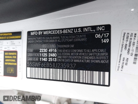 2018 Mercedes-Benz C 43 AMG with VIN 55SWF6EB5JU235937, listed as a IAAI auction lot 42050650 with 67,876 mi miles and . Bid and sale history available at carsss.com. Image 9.