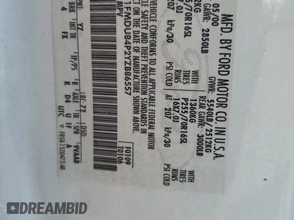 2000 Ford Explorer Eddie Bauer с VIN 1FMDU84P2YZB86557, выставлен на аукционе Copart как лот 59590365 с пробегом 140 872 миль миль и Списание • Salvage title. История ставок и продаж доступна на DreamBid. Изображение 13.