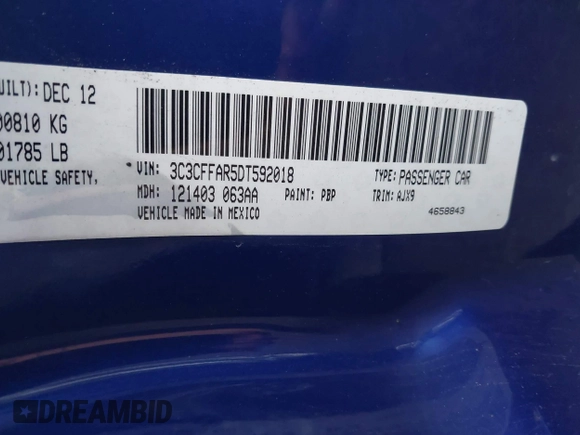 2013 FIAT 500 Pop with VIN 3C3CFFAR5DT592018, listed as a IAAI auction lot 41931582 with 156,194 mi miles. Bid and sale history available at carsss.com. Image 9.