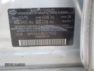 2011 Hyundai Sonata GLS with VIN 5NPEB4AC8BH075552, listed as a IAAI auction lot 41965751 with 180,174 mi miles and . Bid and sale history available at carsss.com. Image 9.