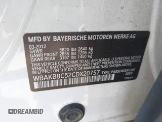 2012 BMW 7 Series 750Li with VIN WBAKB8C52CDX20757, listed as a IAAI auction lot 42057654 with 137,947 mi miles. Bid and sale history available at carsss.com. Image 9.