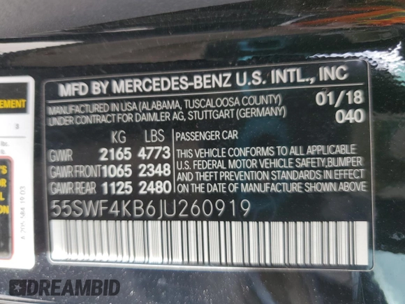 2018 Mercedes-Benz C 300 z VIN 55SWF4KB6JU260919, wystawiony jako Copart lot #52407265 z przebiegiem 67 613 mil mil oraz Szkoda całkowita • Salvage title. Historia ofert i sprzedaży dostępna na DreamBid. Obrazek 13.