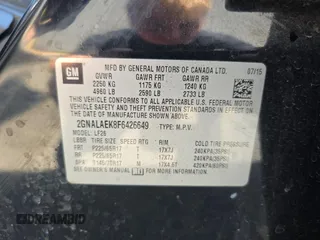 2015 Chevrolet Equinox LS z VIN 2GNALAEK8F6426649, wystawiony jako Copart lot #60558425 z przebiegiem Nie podano mil oraz Czysty tytuł • Clean title. Historia ofert i sprzedaży dostępna na DreamBid. Obrazek 10.