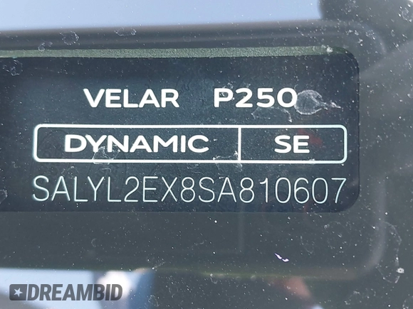 2025 Land Rover Range Rover Velar Dynamic SE with VIN SALYL2EX8SA810607, listed as a IAAI auction lot 41568626 with 565 mi miles and . Bid and sale history available at DreamBid. Image 9.
