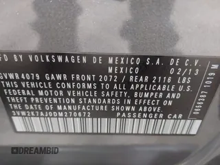 2013 Volkswagen Jetta S with VIN 3VW2K7AJ0DM270672, listed as a IAAI auction lot 42084614 with 147,407 mi miles and . Bid and sale history available at DreamBid. Image 9.