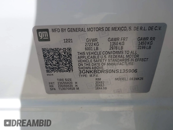 2022 Chevrolet Blazer LT z VIN 3GNKBDRS0NS135906, wystawiony jako IAAI lot #42070239 z przebiegiem 127 017 mil mil oraz . Historia ofert i sprzedaży dostępna na DreamBid. Obrazek 9.