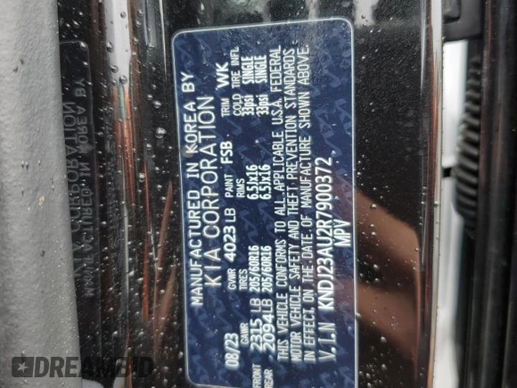 2024 Kia Soul S with VIN KNDJ23AU2R7900372, listed as a Copart auction lot 52857295 with 16,563 mi miles and Salvage title. Bid and sale history available at DreamBid. Image 14.