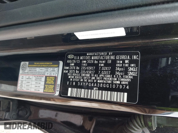 2016 Kia Sorento LX with VIN 5XYPG4A38GG107974, listed as a IAAI auction lot 42113223 with 137,346 mi miles and . Bid and sale history available at DreamBid. Image 9.