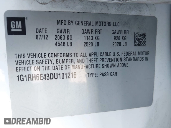 2013 Chevrolet Volt with VIN 1G1RH6E43DU101216, listed as a IAAI auction lot 41911200 with 196,960 mi miles and . Bid and sale history available at carsss.com. Image 9.