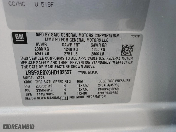 2017 Buick Envision Premium I with VIN LRBFXESX9HD102557, listed as a Copart auction lot 46330505 with 88,365 mi miles and Salvage Title. Bid and sale history available at carsss.com. Image 15.