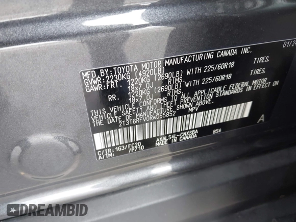2024 Toyota RAV4 Hybrid SE with VIN 2T3T6RFV0RW055852, listed as a IAAI auction lot 41804088 with 36,428 mi miles and . Bid and sale history available at DreamBid. Image 9.