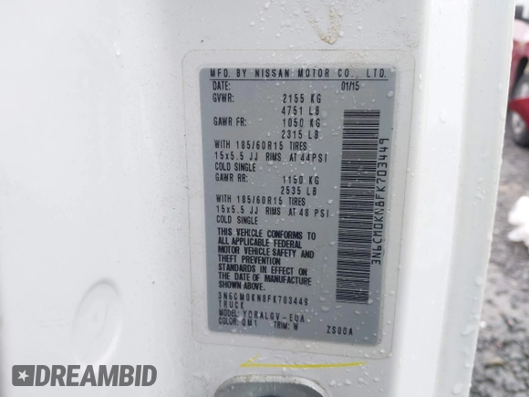2015 Nissan NV200 S with VIN 3N6CM0KN8FK703449, listed as a IAAI auction lot 41577284 with 171,522 mi miles and . Bid and sale history available at DreamBid. Image 9.