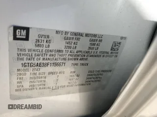 2015 GMC Canyon 2WD with VIN 1GTG5AE38F1156671, listed as a Copart auction lot 85194924 with 123,597 mi miles and Salvage Title. Bid and sale history available at DreamBid. Image 15.