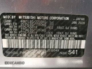 2020 Mitsubishi Outlander SE z VIN JA4AD3A3XLZ035349, wystawiony jako Copart lot #61215315 z przebiegiem 124 728 mil mil oraz Czysty tytuł • Clean title. Historia ofert i sprzedaży dostępna na DreamBid. Obrazek 13.