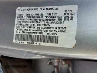 2021 Honda Pilot Special Edition with VIN 5FNYF5H22MB010962, listed as a Copart auction lot 56402185 with 44,810 mi miles and Salvage title. Bid and sale history available at DreamBid. Image 13.