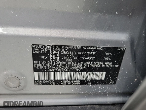2023 Toyota RAV4 Hybrid XLE with VIN 2T3RWRFV9PW175446, listed as a IAAI auction lot 42806880 with 90,261 mi miles and . Bid and sale history available at DreamBid. Image 25.