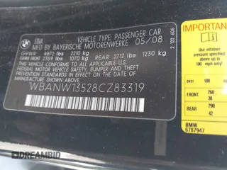 2008 BMW 5 Series 535i with VIN WBANW13528CZ83319, listed as a IAAI auction lot 42018968 with Not Provided miles and . Bid and sale history available at carsss.com. Image 9.