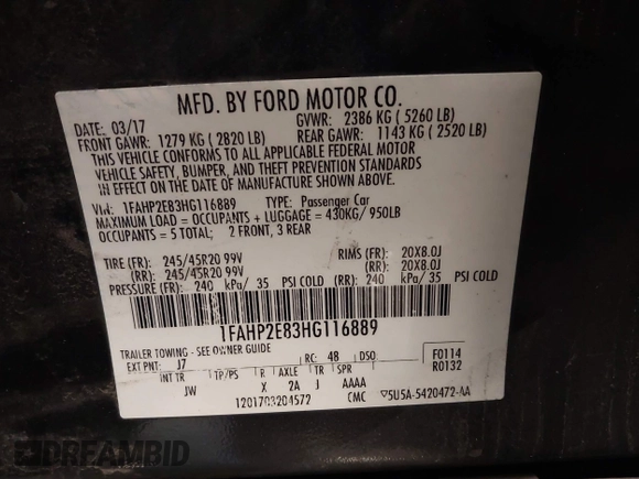 2017 Ford Taurus SEL with VIN 1FAHP2E83HG116889, listed as a IAAI auction lot 41277526 with 73,270 mi miles and . Bid and sale history available at DreamBid. Image 9.