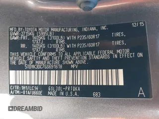 2016 Toyota Sienna XLE with VIN 5TDYK3DC7GS691618, listed as a IAAI auction lot 42496181 with 189,439 mi miles and . Bid and sale history available at DreamBid. Image 9.