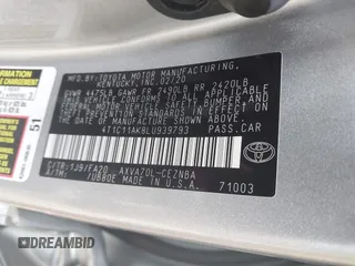 2020 Toyota Camry LE with VIN 4T1C11AK8LU939793, listed as a IAAI auction lot 40523304 with Not Provided miles and . Bid and sale history available at DreamBid. Image 9.