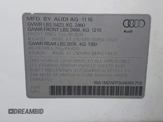 2017 Audi Q5 Premium Plus z VIN WA1M2AFP3HA085759, wystawiony jako IAAI lot #42561637 z przebiegiem 77 515 mil mil oraz . Historia ofert i sprzedaży dostępna na DreamBid. Obrazek 9.
