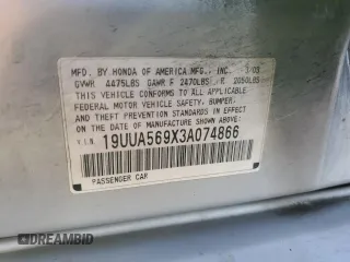2003 Acura TL Type S w/Navigation System with VIN 19UUA569X3A074866, listed as a Copart auction lot 46319825 with 218,966 mi miles and Salvage Title. Bid and sale history available at carsss.com. Image 14.