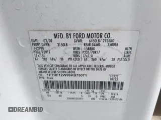 2009 Ford F-150 XL with VIN 1FTRF12W99KB75071, listed as a IAAI auction lot 41497370 with 154,264 mi miles and . Bid and sale history available at DreamBid. Image 9.