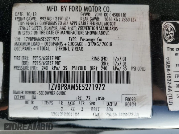 2014 Ford Mustang V6 with VIN 1ZVBP8AM5E5271972, listed as a Copart auction lot 84694344 with 149,041 mi miles and Salvage title. Bid and sale history available at DreamBid. Image 12.