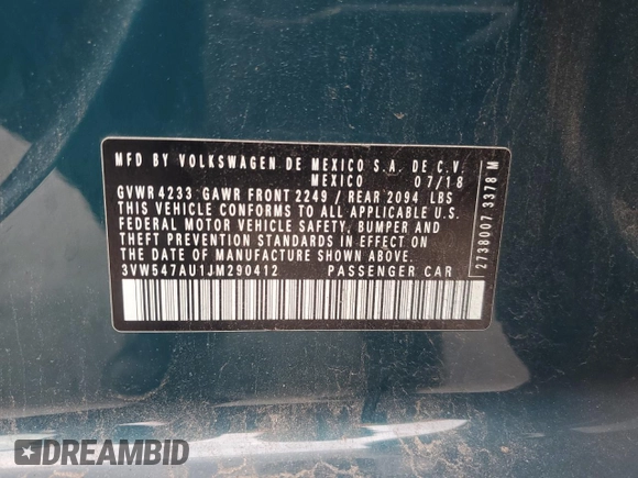 2018 Volkswagen Golf GTI S with VIN 3VW547AU1JM290412, listed as a Copart auction lot 58923474 with 60,737 mi miles and Salvage Title. Bid and sale history available at carsss.com. Image 12.