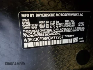 2023 BMW iX xDrive50 with VIN WB523CF08PCM77367, listed as a Copart auction lot 43043695 with 17,213 mi miles and Salvage Title. Bid and sale history available at carsss.com. Image 14.