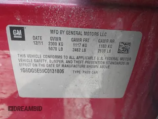 2012 Cadillac CTS Sedan Luxury with VIN 1G6DG5E59C0131806, listed as a IAAI auction lot 41708697 with 143,020 mi miles. Bid and sale history available at carsss.com. Image 9.