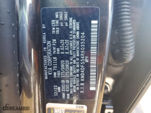 2024 Kia EV9 Land with VIN KNDADFS54R6035204, listed as a Copart auction lot 84084644 with 14,352 mi miles and Salvage Title. Bid and sale history available at carsss.com. Image 13.
