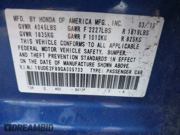 2016 Acura ILX Premium with VIN 19UDE2F89GA005733, listed as a IAAI auction lot 41986021 with 133,195 mi miles and . Bid and sale history available at DreamBid. Image 9.