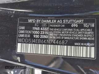 2019 Mercedes-Benz CLA with VIN WDDSJ4EB6KN744687, listed as a IAAI auction lot 42149392 with 98,635 mi miles. Bid and sale history available at carsss.com. Image 9.