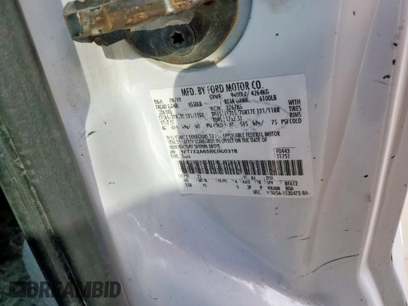 2011 Ford F-250 XL with VIN 1FT7X2A65BEB00318, listed as a Copart auction lot 60981655 with Not provided miles and Salvage title. Bid and sale history available at DreamBid. Image 13.