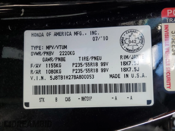 2011 Acura RDX with VIN 5J8TB1H27BA800053, listed as a Copart auction lot 48347305 with 115,465 mi miles and Salvage Title. Bid and sale history available at carsss.com. Image 13.