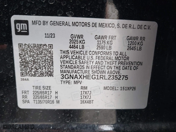 2024 Chevrolet Equinox LS with VIN 3GNAXHEG1RL235275, listed as a IAAI auction lot 41278566 with 48,546 mi miles. Bid and sale history available at carsss.com. Image 9.