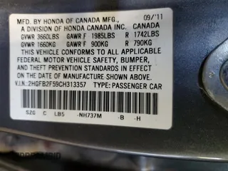 2012 Honda Civic LX z VIN 2HGFB2F59CH313357, wystawiony jako Copart lot #59526905 z przebiegiem 253 322 mil mil oraz Czysty tytuł • Clean title. Historia ofert i sprzedaży dostępna na DreamBid. Obrazek 12.