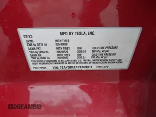 2023 Tesla Model Y Long Range with VIN 7SAYGDEE1PA169031, listed as a IAAI auction lot 41660766 with 35,253 mi miles and . Bid and sale history available at DreamBid. Image 9.